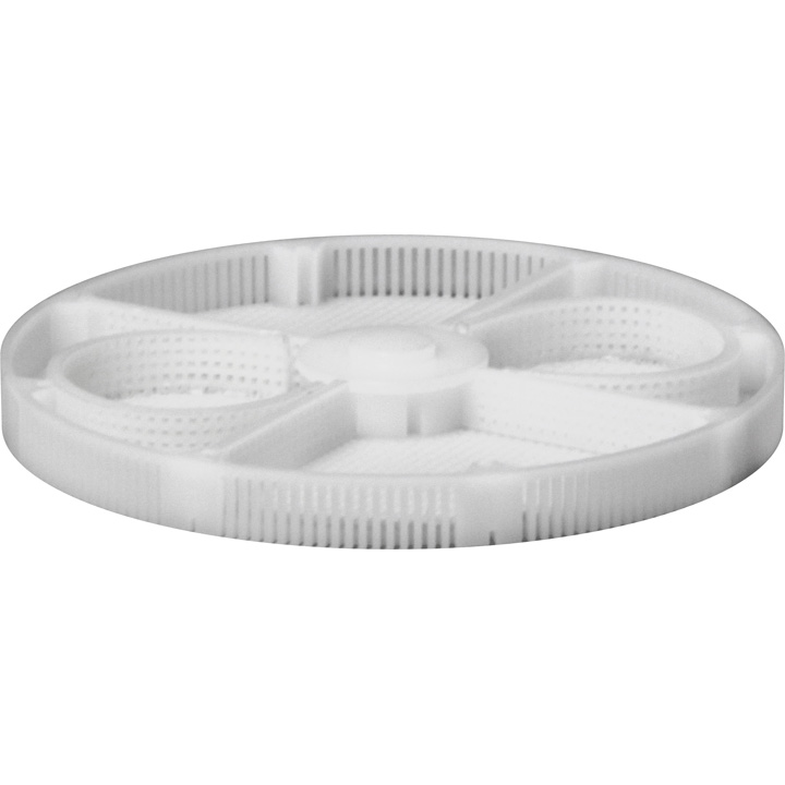 Panier en plastique, hauteur 8 mm (hauteur intérieure 6,5 mm), Ø 80 mm, avec 4 séparations pour 2 platines Ø 25
mm, N° 15895 pour ACS900