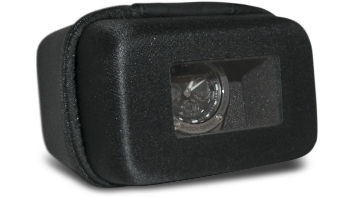 Watch Box étui de montre avec fenêtre, coque dure, revêtement textile, mat-brillant, noir