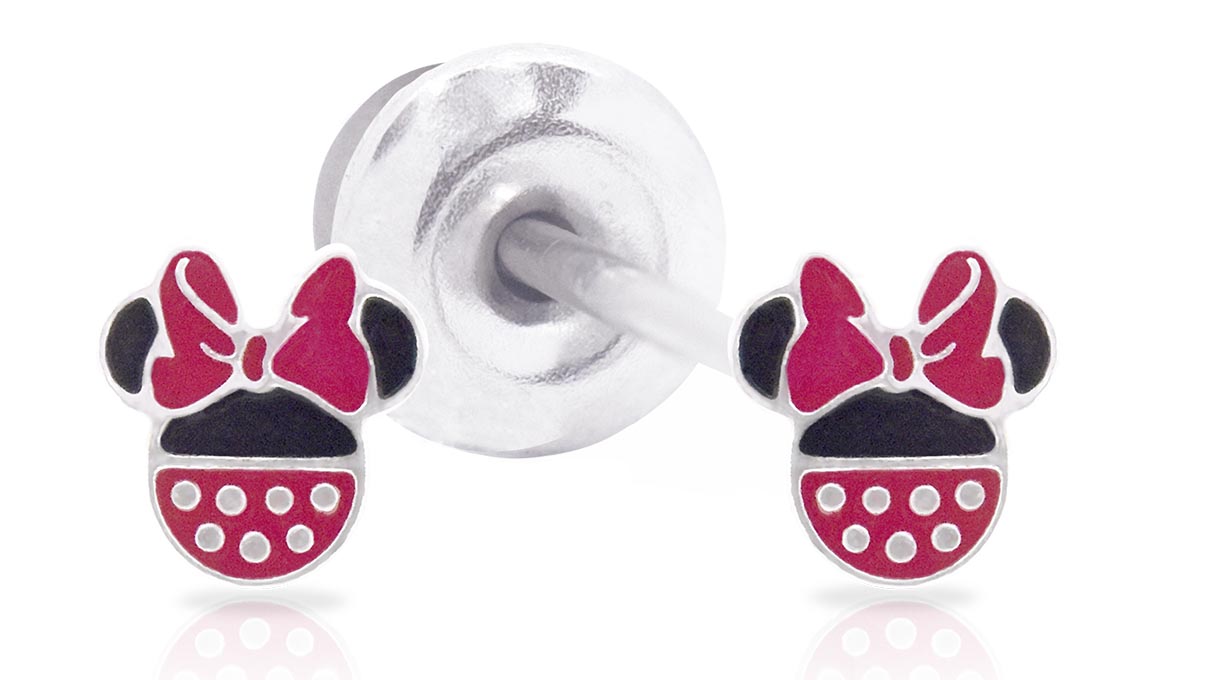 QPP Ohrstecker JCM8, Minnie, Emaille rot & schwarz, Disney-lizenziert, weiß, 1 Paar