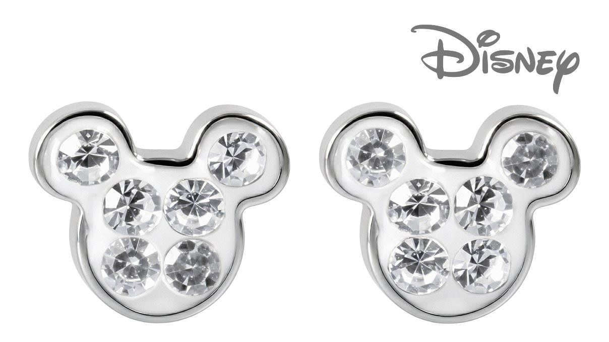 QPP Boucles d’oreilles puces JCM1, Mickey, Émail blanc, Sous licence Disney, Blanc, 1 paire