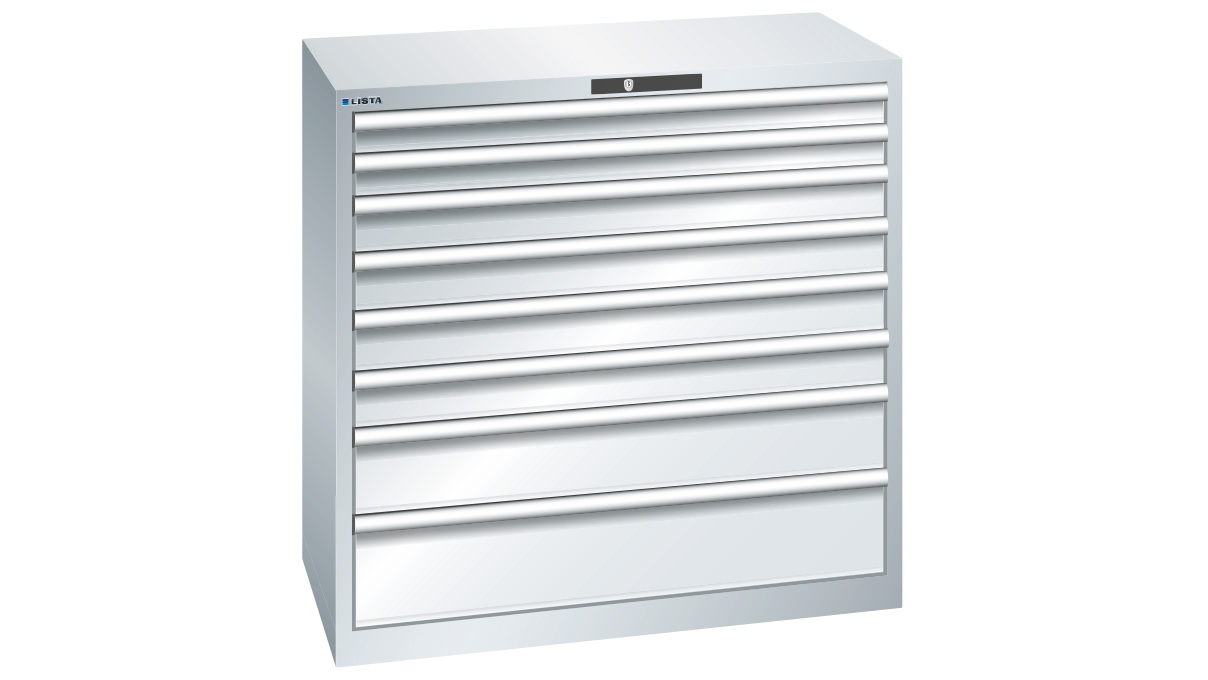 Lista armoire à tiroirs 54 x 27 E, 5 tiroirs, gris clair, Key Lock, hauteur 850 mm