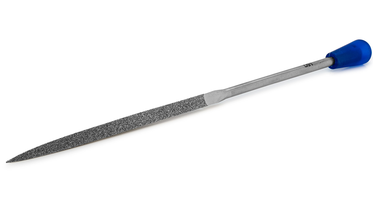 Lime diamantée d’aiguille, triangulaire, grain D 91, revêtement 70 mm, longueur 140 mm