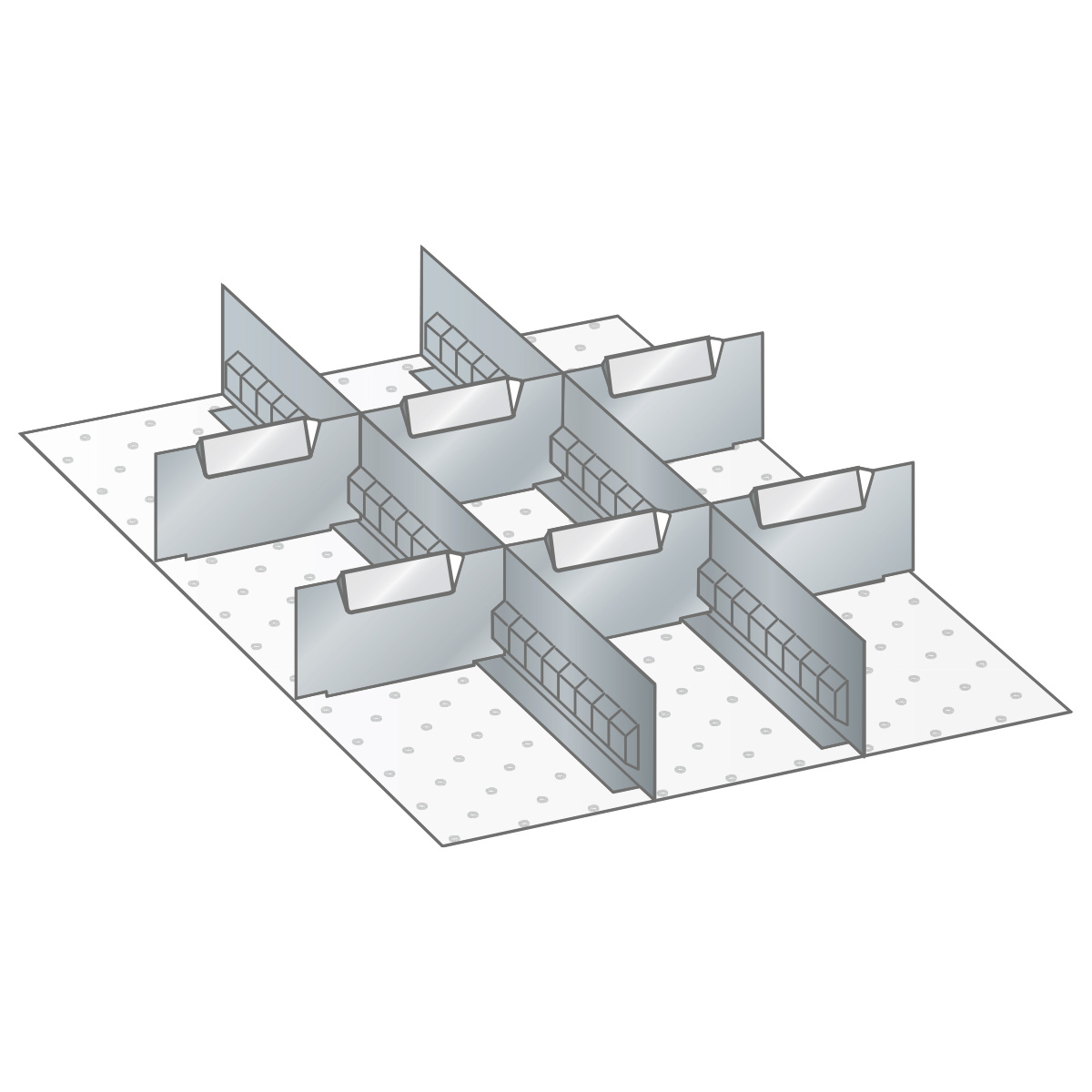 Matériel de subdivision Lista pour 18 x 27 E, 2 parois à fentes et 6 plaquettes séparatrices pour 150 mm
hauteur frontale