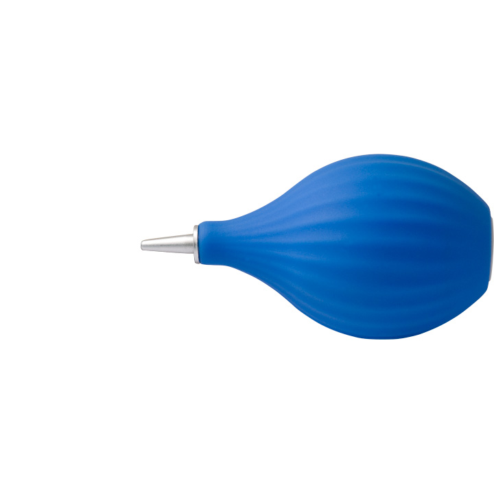 Souffleur de poussière en caoutchouc, bleu, avec 2 capuchons en plastiques