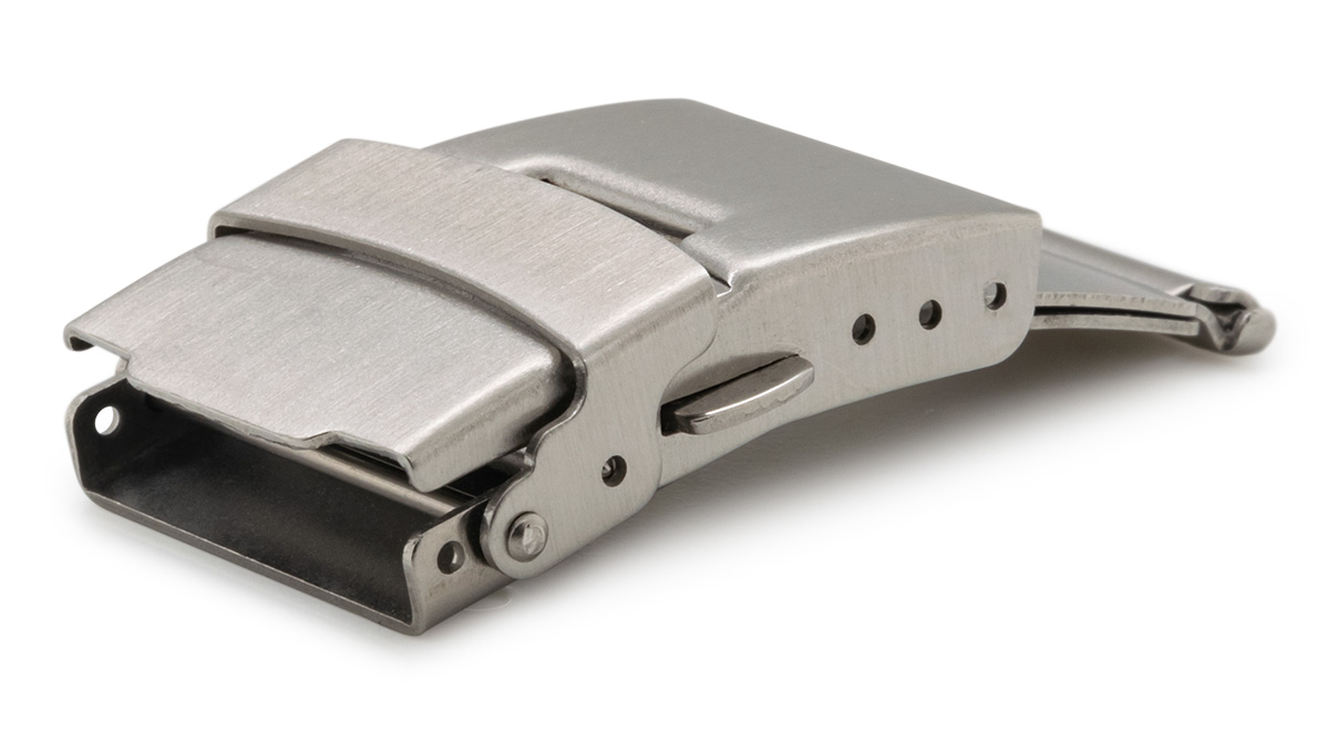 Boucle déployante pour bracelet, coup/largeur: 22 mm, 22 mm, 2 boutons, Barre de sécurité, Satinée, Silberfarben, Acier inoxydable