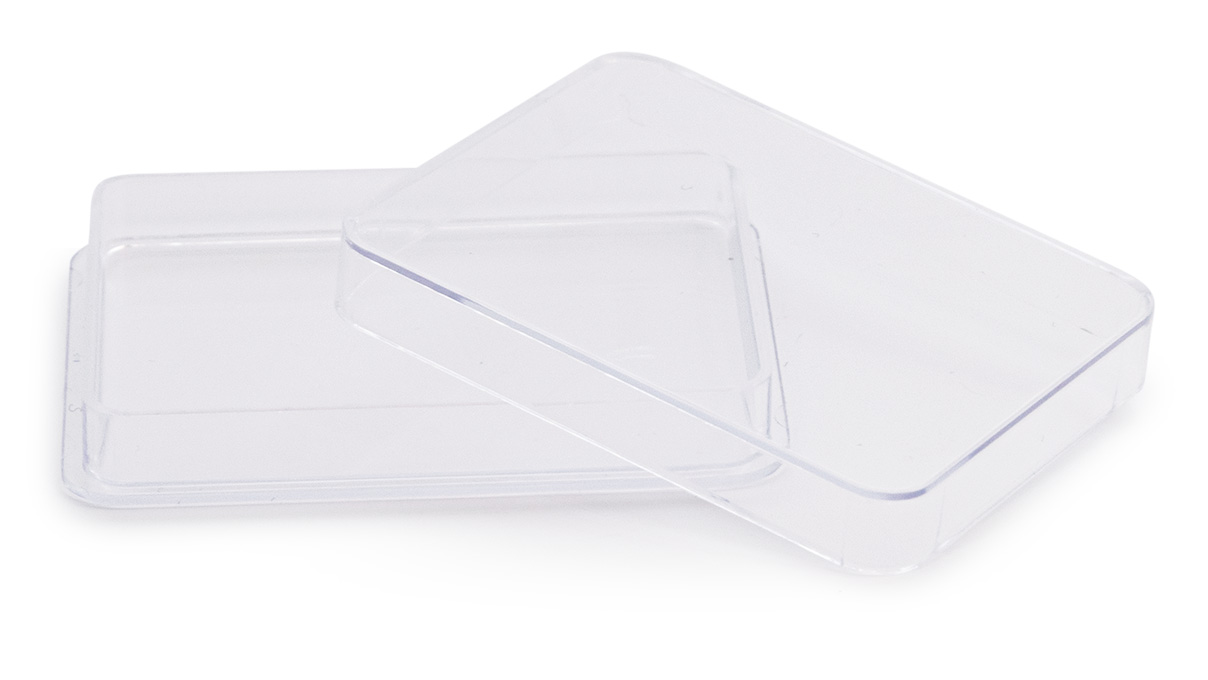 Boîte en plastique, 60 x 43 x 8 mm, transparente, avec couvercle