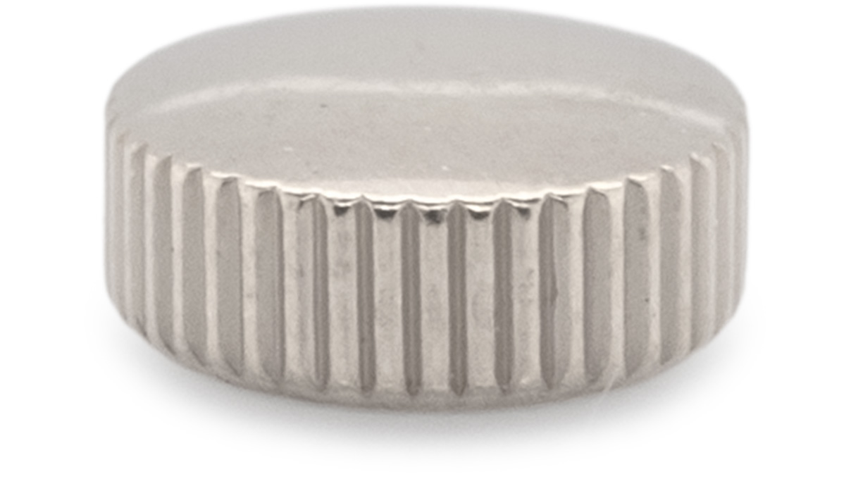 Couronne étanche, Forme japonaise, Acier inoxydable, Blanc, Tête Ø 3,5 mm, Filetage Ø 0,6 mm