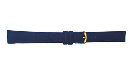 Bracelet de montre, Medio XL, Cuir de veau, 16 mm, Bleu foncé, Boucle Plaqué or