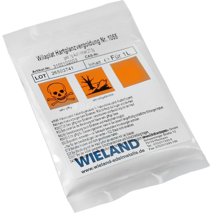 Dorure à l'or dur Wilaplat No. 1055 Or fin avec 1 g Au/l, contenant du cyanure (sel de préparation pour 1
litre)
