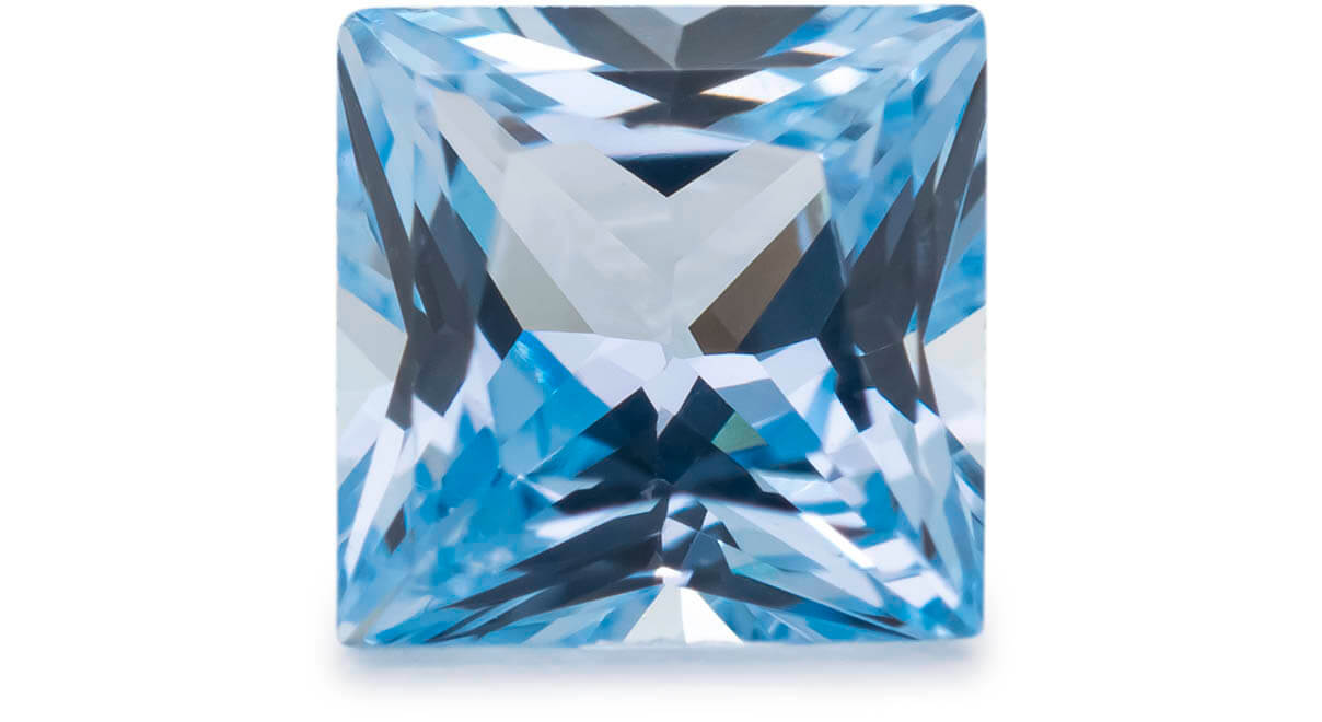 Pierre de couleur synthétique, aigue-marine, carré, 4 x 4 mm