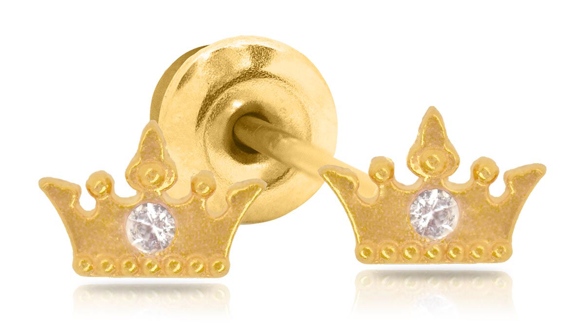 QPP Ohrstecker JCM11, Krone gold, Disney-lizenziert, gelb, 1 Paar