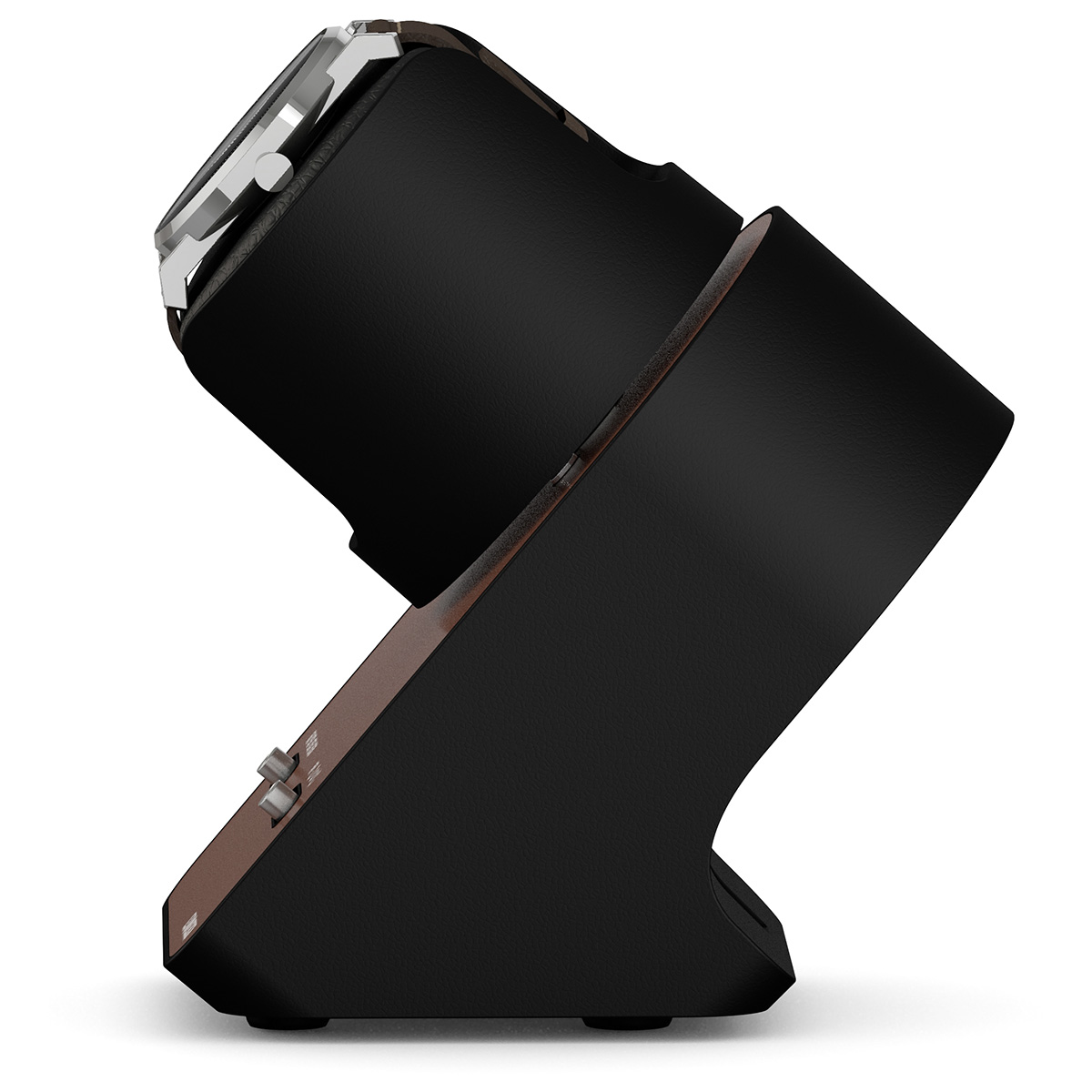 Boxy BLDC Nightstand EXT, remontoir pour 1 montre, similicuir marron, avec câble de chargement USB