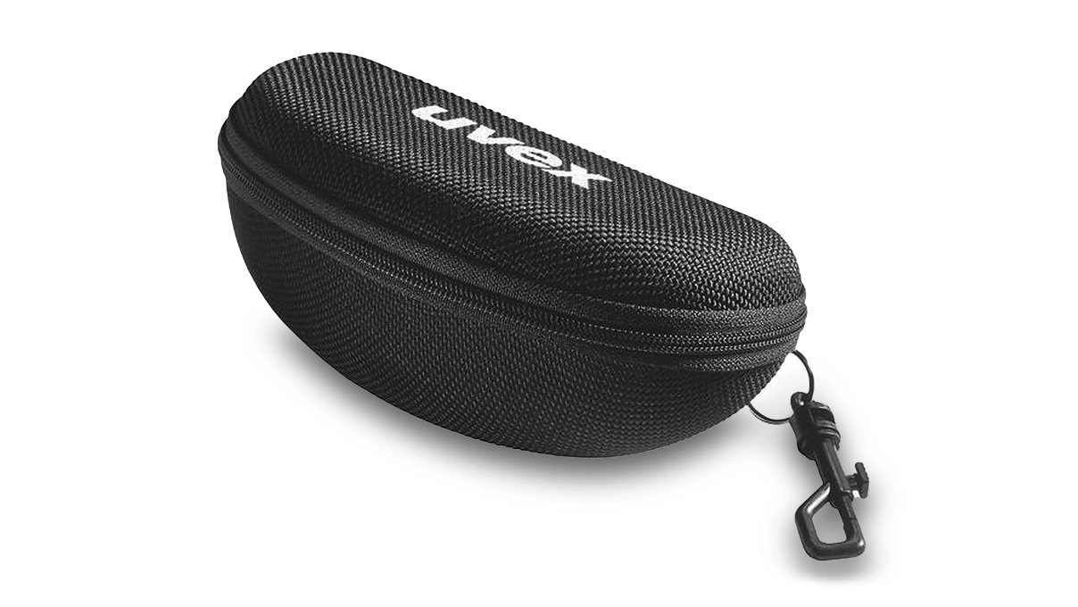 Étui rigide  pour lunettes à branches courbées, avec boucle de ceinture et mousqueton