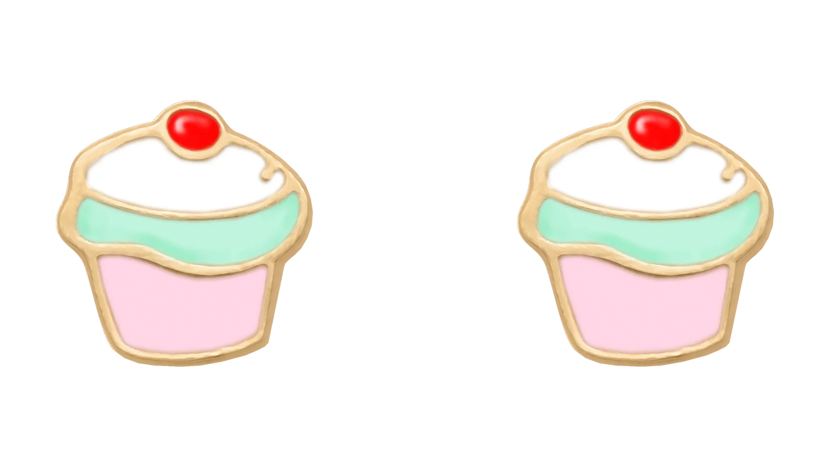 QPP Ohrstecker K16, Cupcake Emaille, Edelstahl gelb vergoldet, 1 Paar