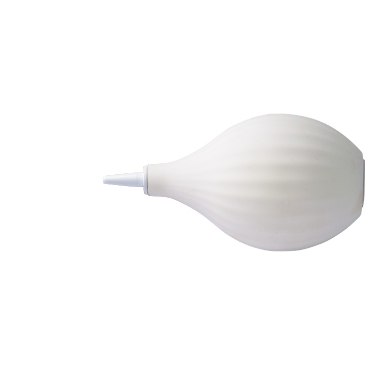 Souffleur de poussière en caoutchouc, blanc, avec 2 capuchons en plastiques