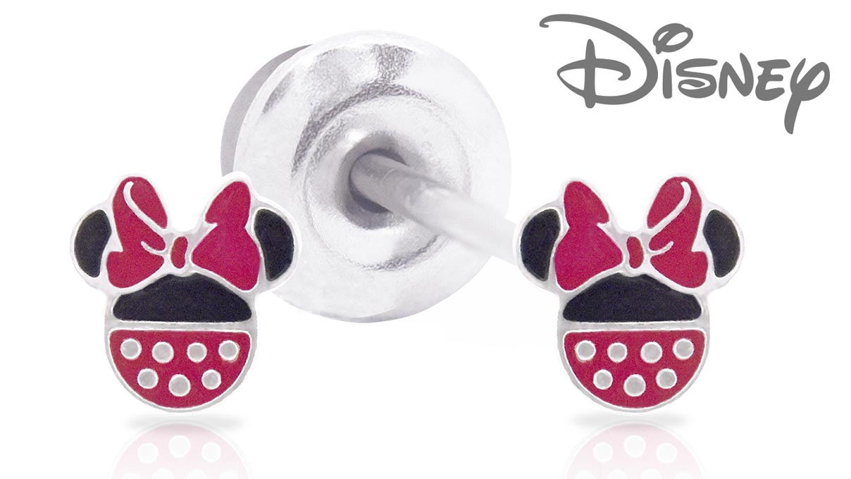 QPP Ohrstecker JCM8, Minnie, Emaille rot & schwarz, Disney-lizenziert, weiß, 1 Paar