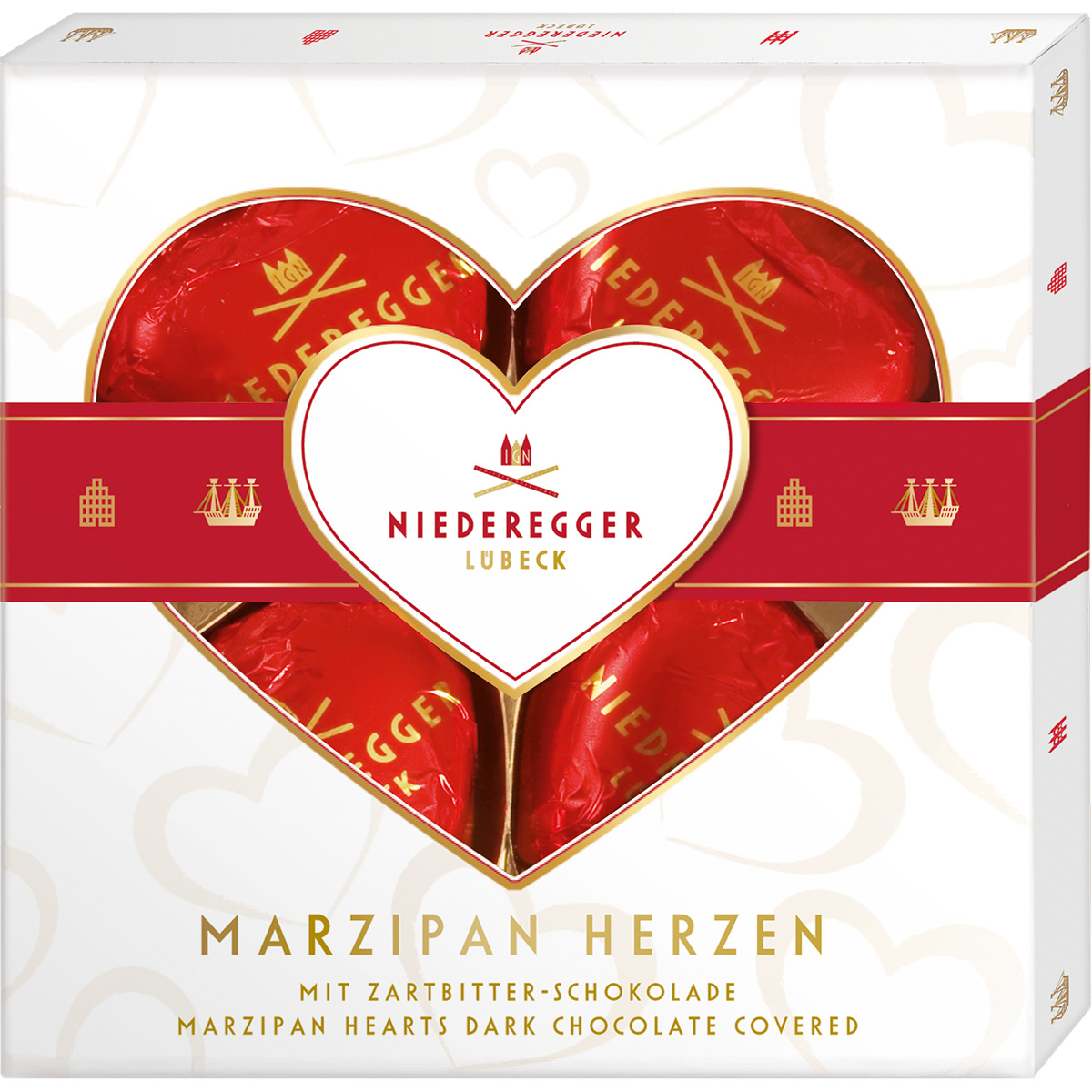 Niederegger coeurs, 50 g, massepain enrobé de chocolat noir