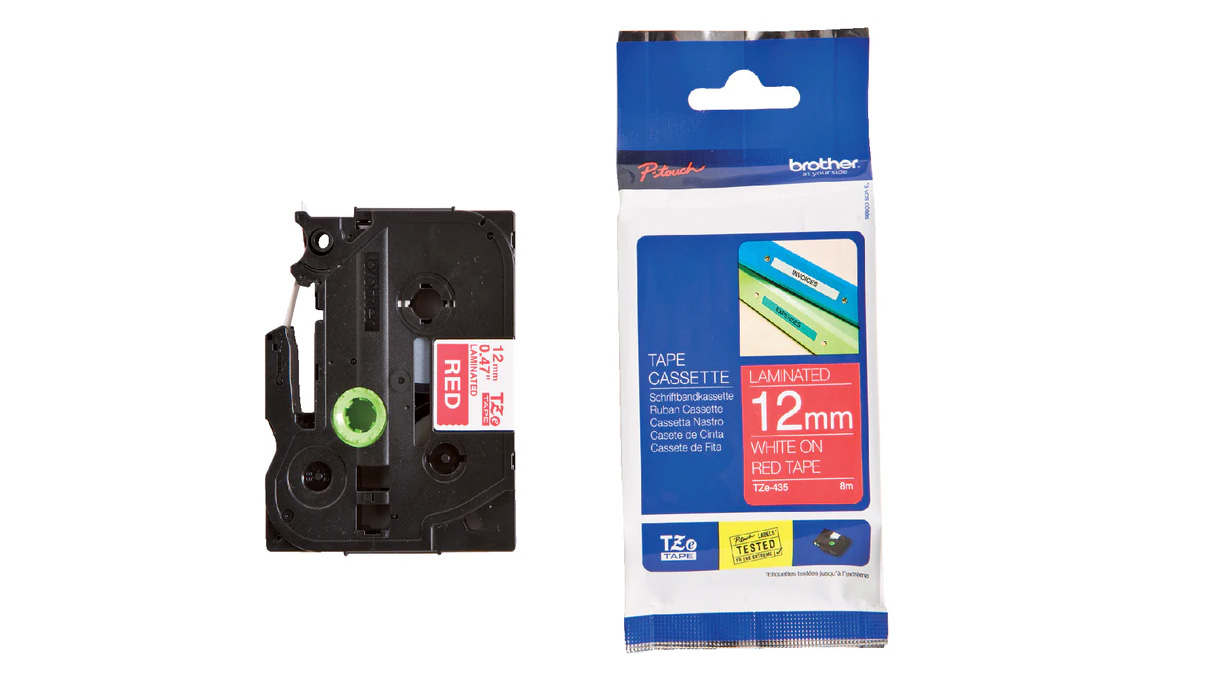 Ruban pour P-touch TZe-435, 12 mm, blanc sur rouge