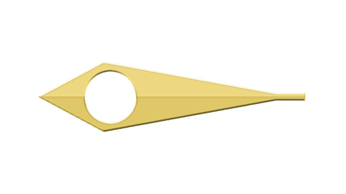 Aiguille des heures, forme dauphine, jaune, trou Ø 1,5 mm, longueur 10 mm