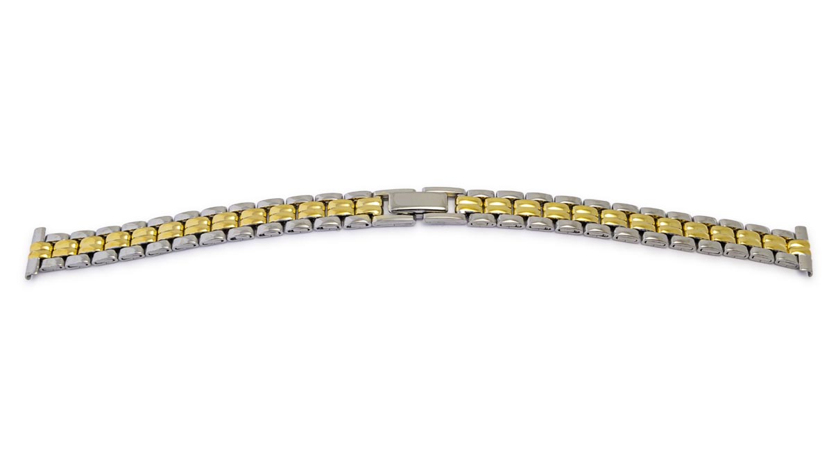 Bracelet métallique, acier inoxydable, poli, bicolore, plié, anse 8 - 12 mm
