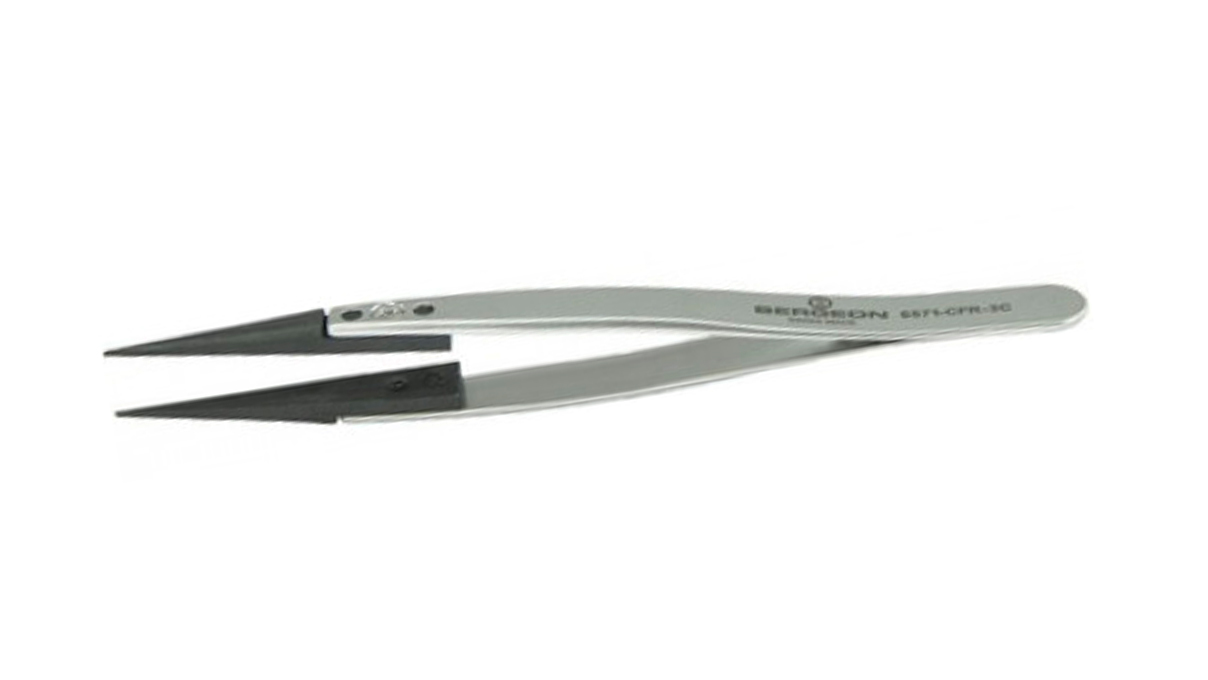 Bergeon 6571-CFR-3C brucelles type 3C, fines, courtes, acier antimagnétique, embouts en fibre de carbone