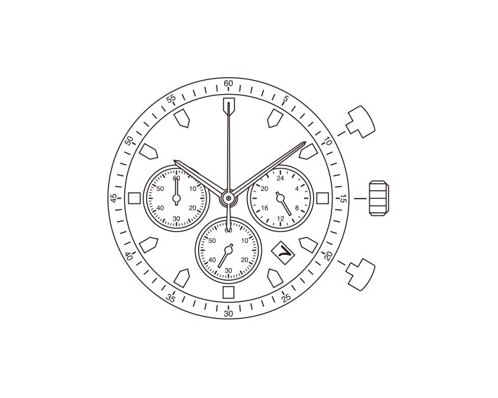 Mvt. Miyota FS23 High Hand 10 1/2''' DATE4.5 SC 24H SS MIN Quartz (377 | SR626SW) - Slanted Push