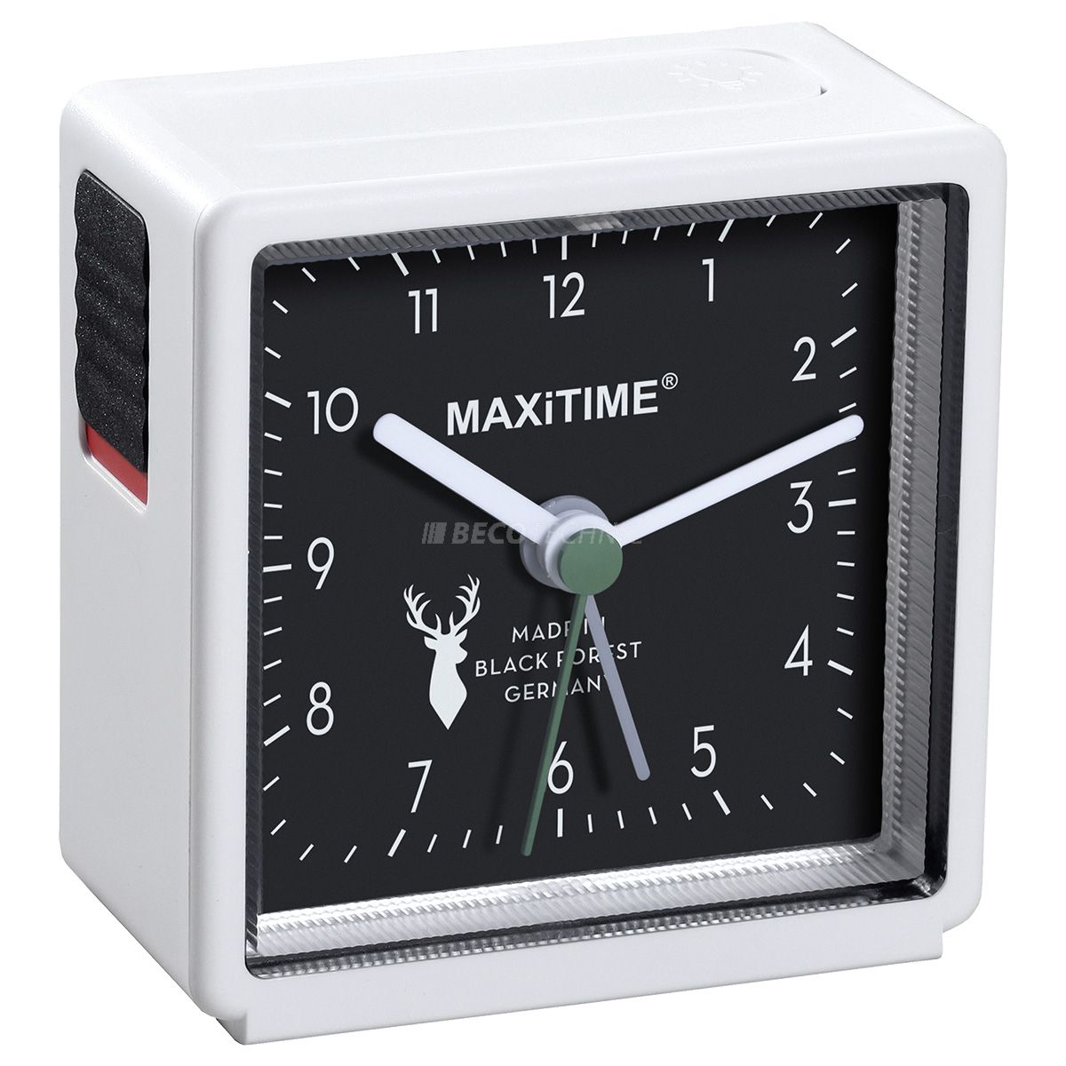 Maxitime réveil quartz avec lumières et bouton de répétition, coffret blanc, cadran noir, fabriqué en Forêt-Noire