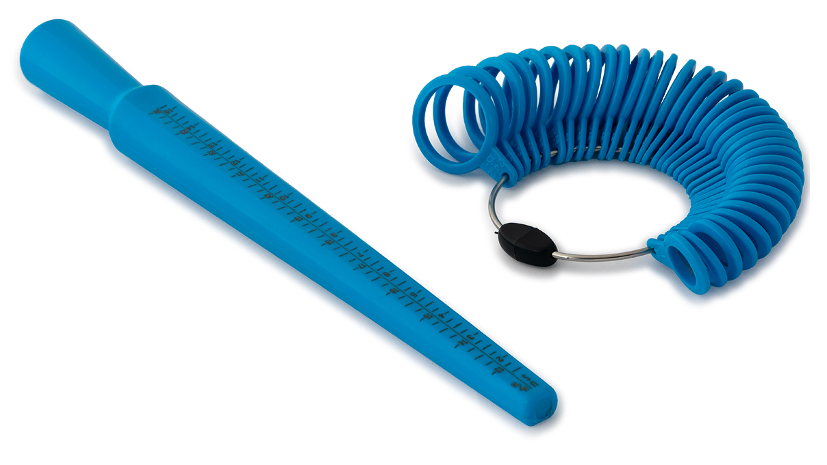 Ensemble de calibres de bagues en plastique, baguier et triboulet