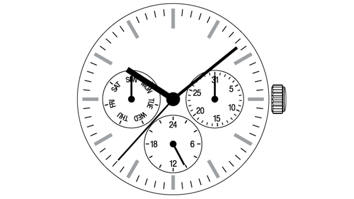 Mvt. SHI VX3J E 10 1/2 ''' SC DATE3 24H Quartz (373)