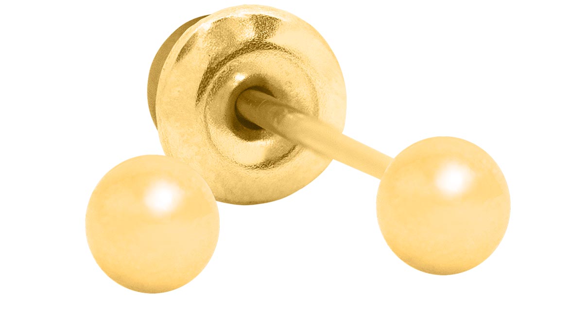 QPP Ohrstecker A2, Ball Ø 3 mm, Edelstahl gelb vergoldet, 1 Paar