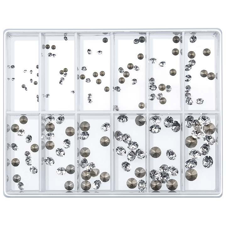 Assortiment de 144 pierres similis rondes   Ø 1,2-4,0 mm