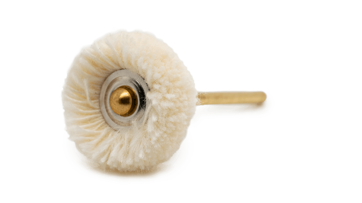 Roue de polissage, fil de laine, blanc, Ø 21 mm, très doux, tige HP