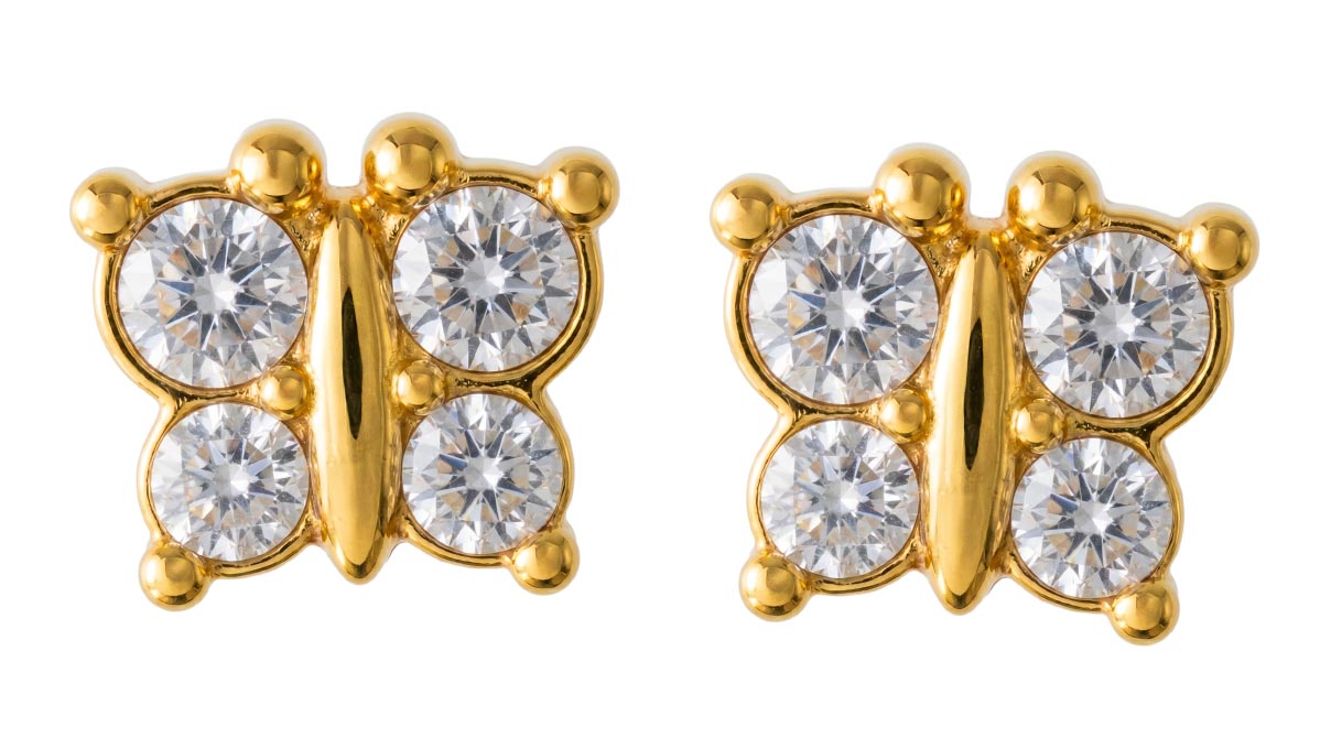 QPP puces d'oreilles K4, papillon, cristal blanc, inox plaqué or jaune, 1 paire