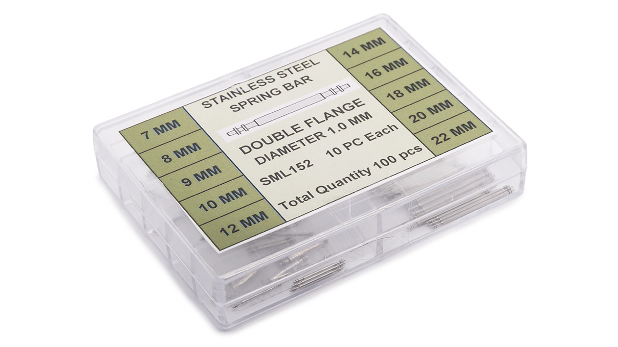 Assortiment de 100 barrettes à ressort en acier inoxydable à double ergot, Ø 1 mm, 10 x longueur  7 / 8 / 9
/ 10 / 12 / 14 / 16 / 18 / 20 / 22 mm
