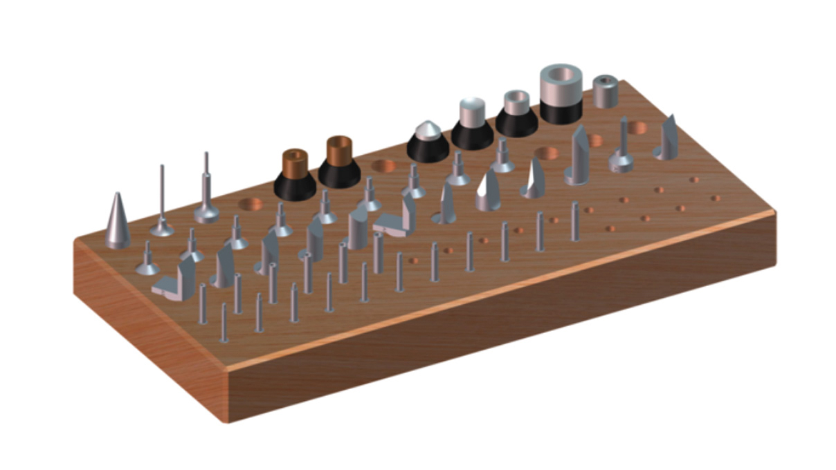 Horia AMF 2000-40-00 Assortiment de tasseaux et poussoirs, avec socle en bois