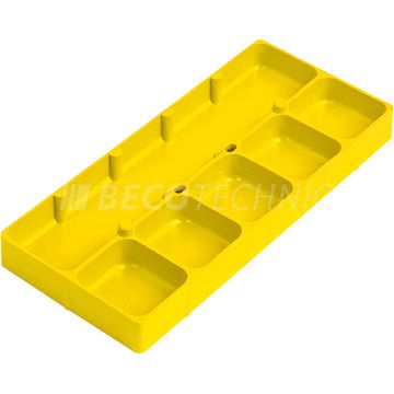 Boîte en plastique, empilable, 6 compartiments, jaune, 236 x 105 x 17 mm