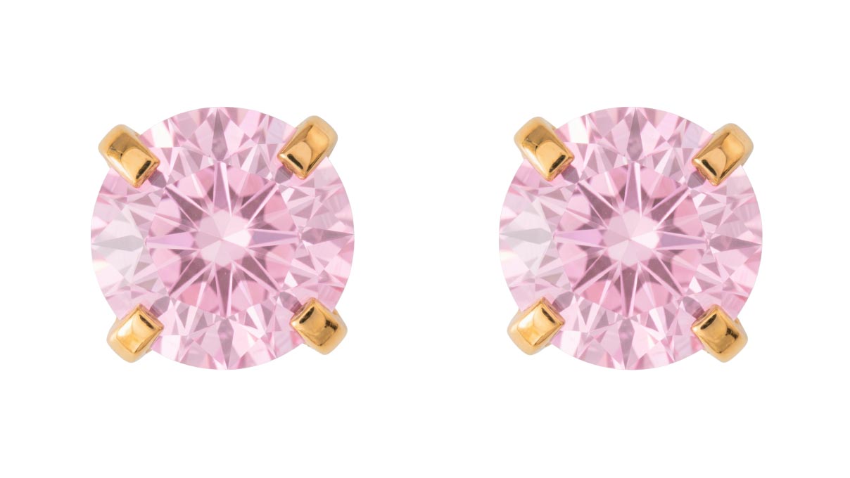 QPP puces d'oreilles A74, chaton Ø 3 mm, zircone rose, inox plaqué or jaune, 1 paire