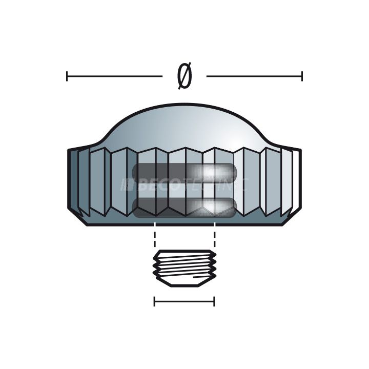 Couronne pour les montres de plongée 919 DOD, acier inoxydable, hauteur 3,0, Ø 4,0, tubus 2,0, filetage 0,9, étanche, 2 joints toriques