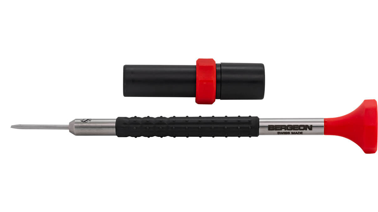Bergeon 6899-AT tournevis, mèche 1,2 mm, rouge, avec mèches de rechange