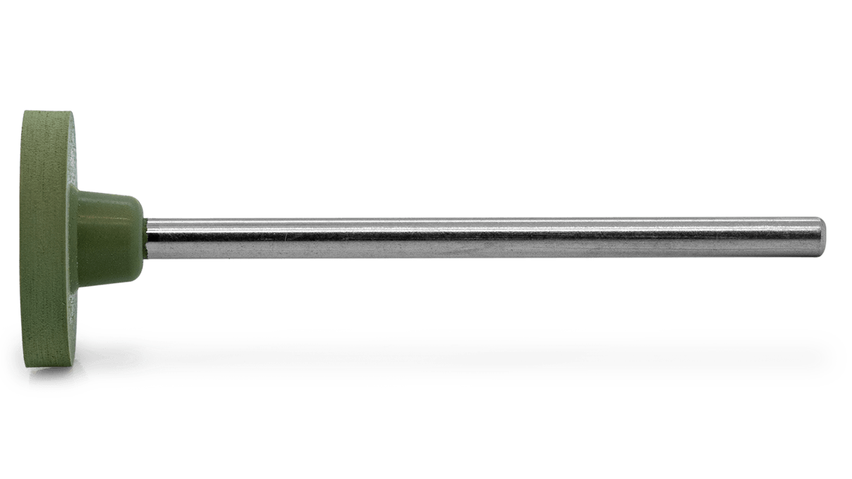 Polissoir Eveflex, vert, roue, Ø 14,5 x 2 mm, très souple, grain fin, tige HP