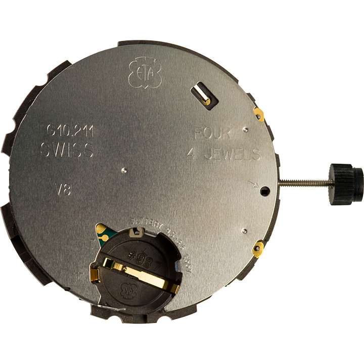 Mvt. ETA G10.212 H1 13 1/4''' DATE4, SUSP. SC CHR 2PUSHER Quartz (394 | SR936SW) - PowerDrive,
Cadran fond noir, impression blanche