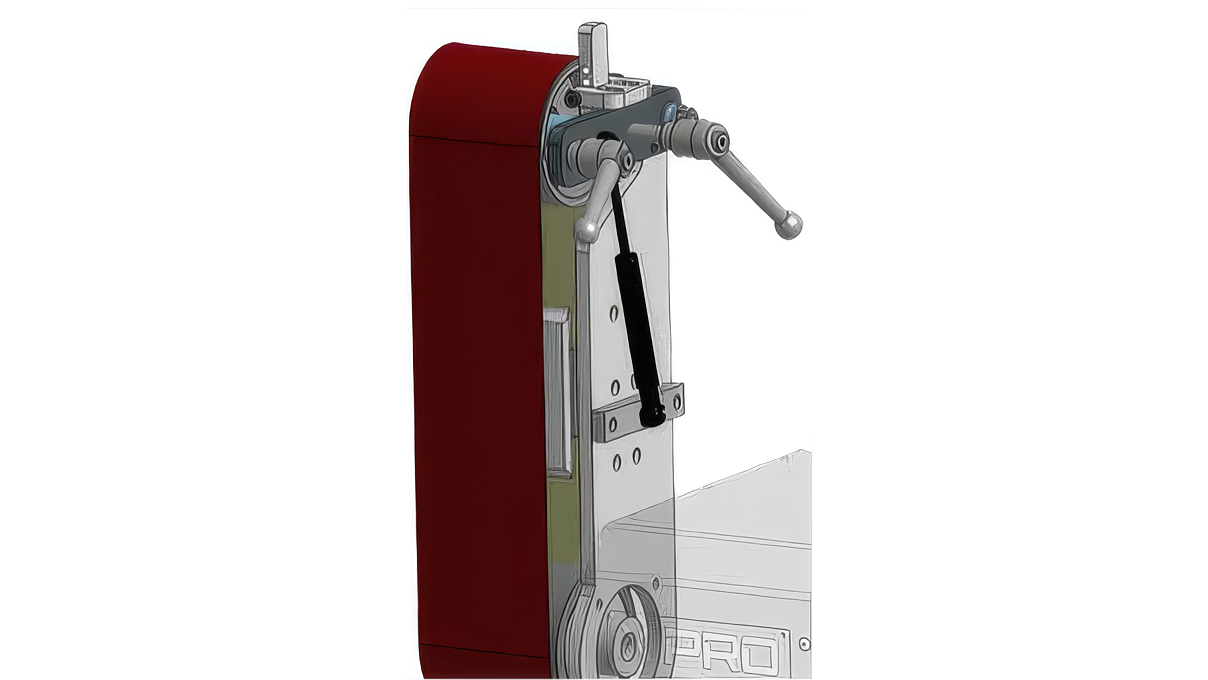 Unité de ponçage à bande/satinage pour machines Micromecalp XPRO, support de bande en acier, y
compris support de ponçage 1000 x 100, tendeur à ressort à gaz, plaque support en céramique, rouleau
d'entraînement en caoutchouc lisse Ø 100 mm, 80 SH