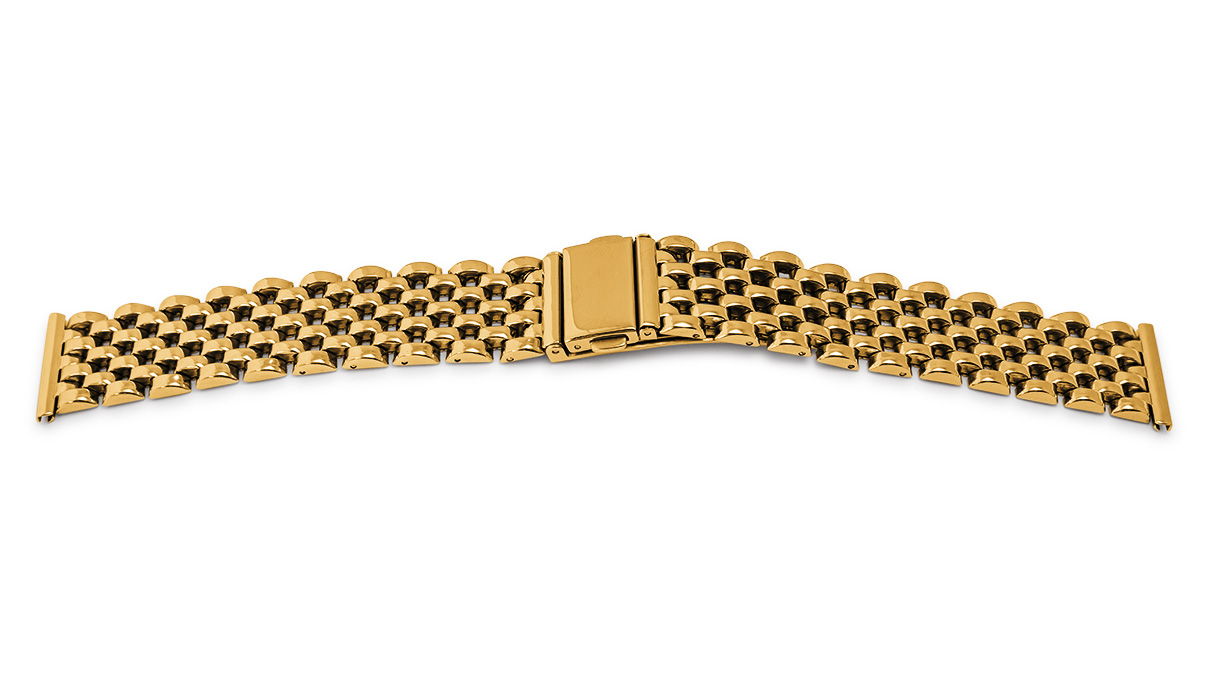 Bracelet métallique, acier inoxydable poli, doré, aspect massif, anse 18 - 20 mm