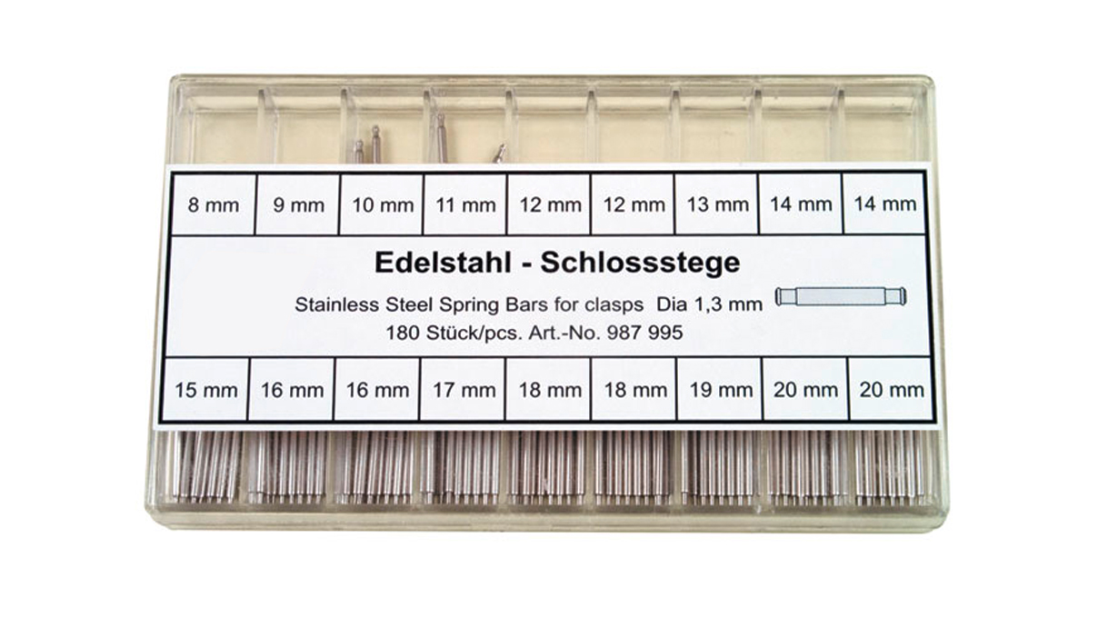 Assortiment de 180 barrettes à ressort pour fermoir, inox, blanches, Ø 1,3 mm, 10 x longueur 8 / 9 / 10 / 11
/ 13 / 15 / 17 / 19 mm, 20 x longueur 12 / 14 / 16 / 18 / 20 mm