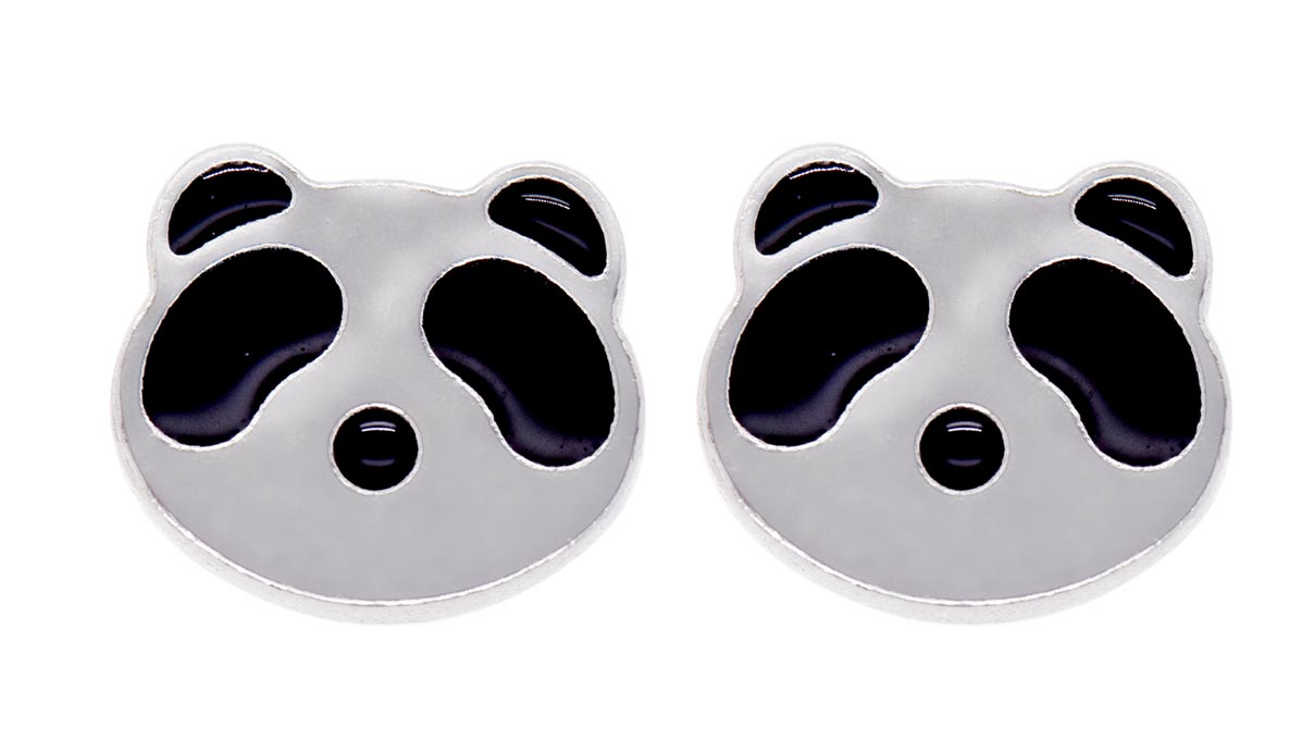 QPP Ohrstecker K33, Panda Gesicht Emaille, Edelstahl weiß, 1 Paar