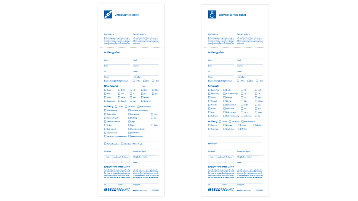 Service-Ticket pour les service-Bags N° 202077 et 202078, 235 x 82 mm