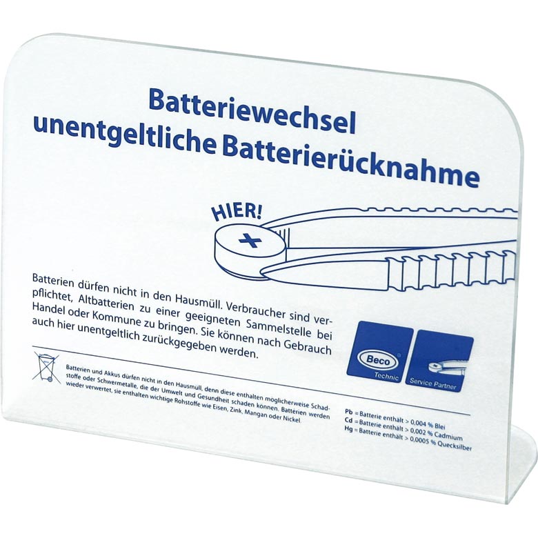 Display für Batteriewechsel und
unentgeltliche Rücknahme nach vom
25.09.2009