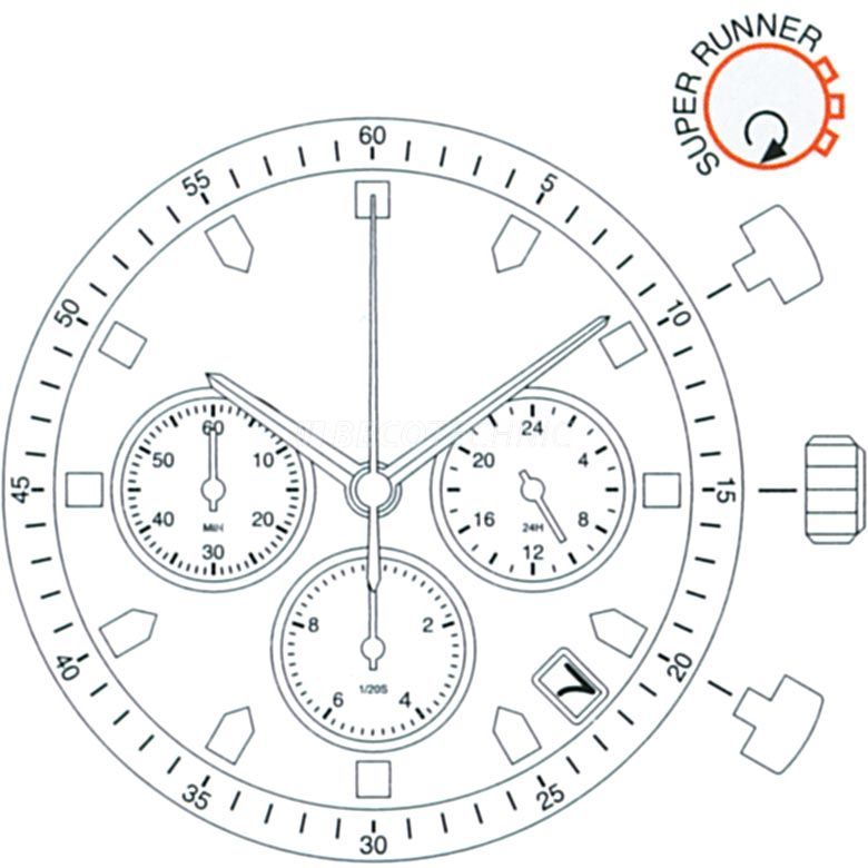 Mvt. Miyota 0S25 13 1/2''' DATE4.5 SC CHRONO 3EYES 1/20 Sec Quartz (390 | SR1130SW)