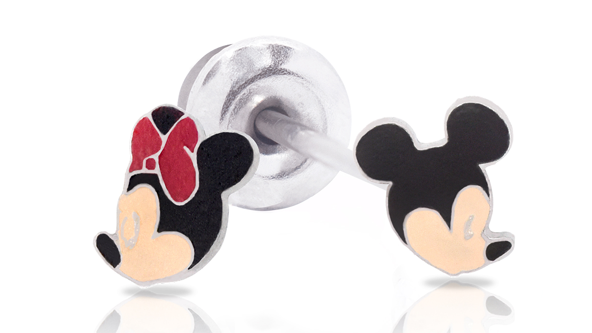 QPP Boucles d’oreilles puces JCM4, Mickey & Minnie, Émail rouge et noir, Sous licence Disney, Blanc, 1
paire