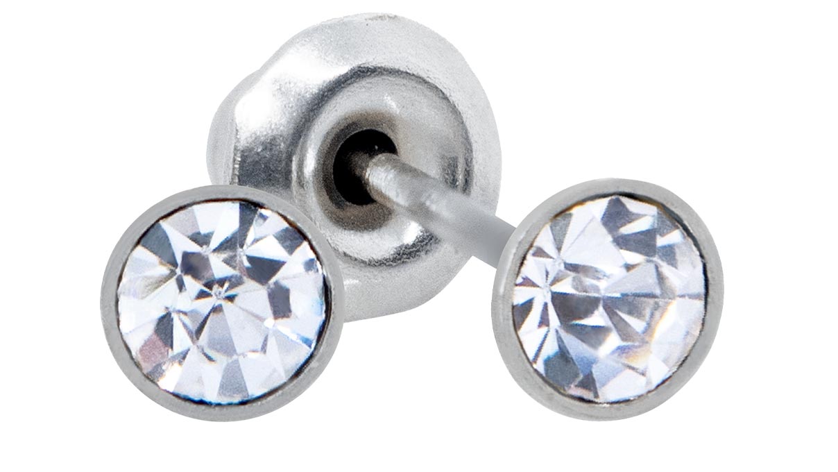 QPP Ohrstecker A27, rund Ø 3 mm, Zirkonia weiß, Edelstahl weiß, 1 Paar